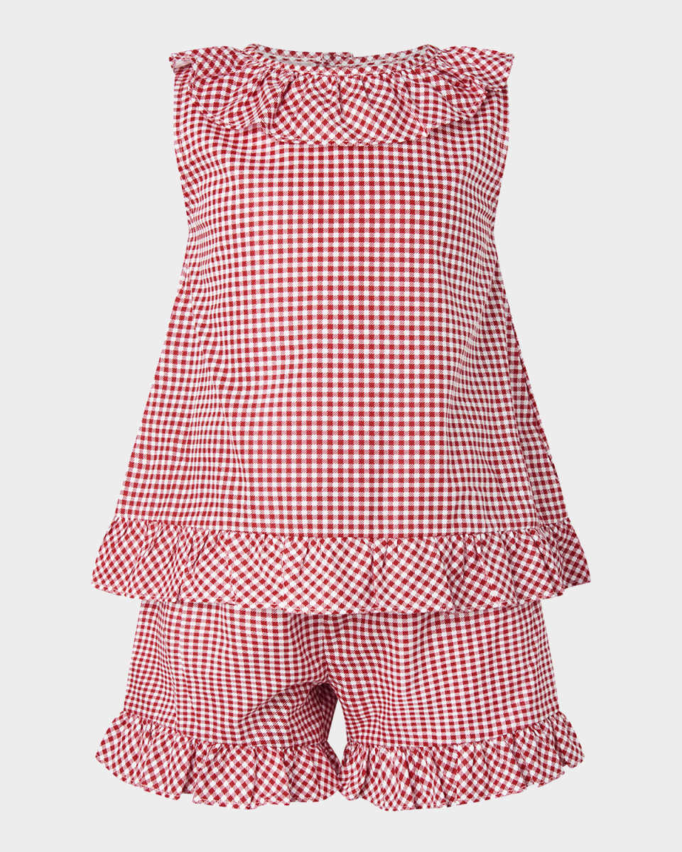 Girl's Gingham Frill Top & Shorts Set, Size 2-10